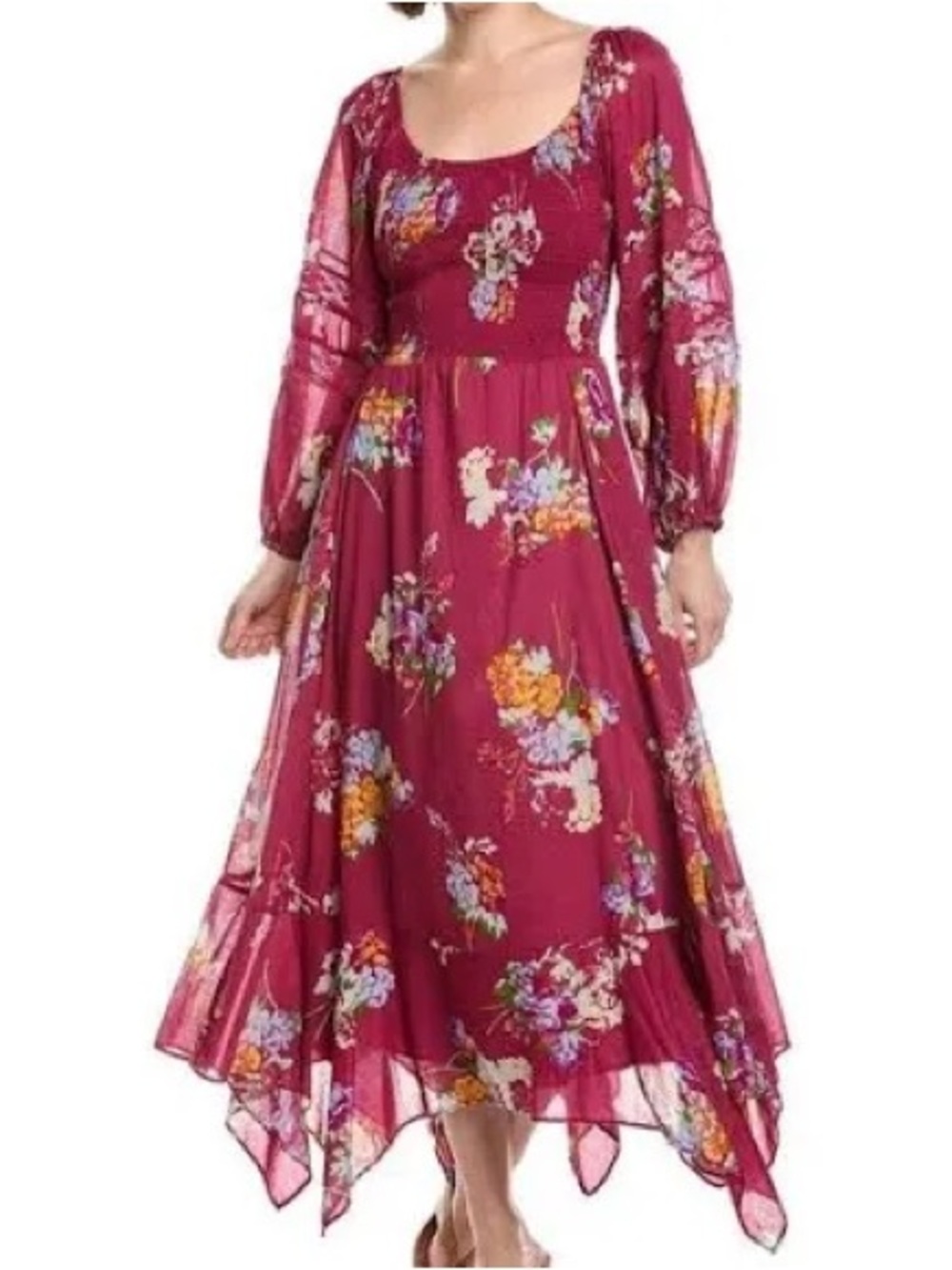 Free People Morning Glory Maxi Dress floral print smocked bodice SMALL NWT